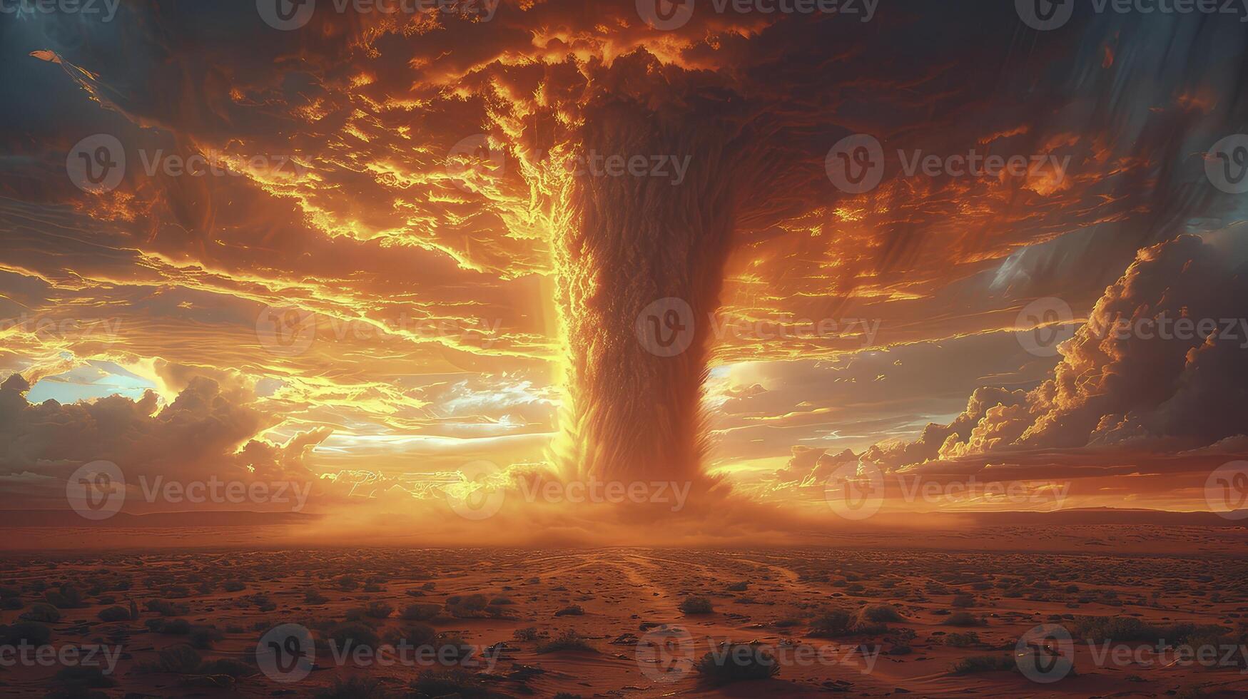 AI generated a sand tornado in the afternoon with the appearance of billowing Haboob clouds photo