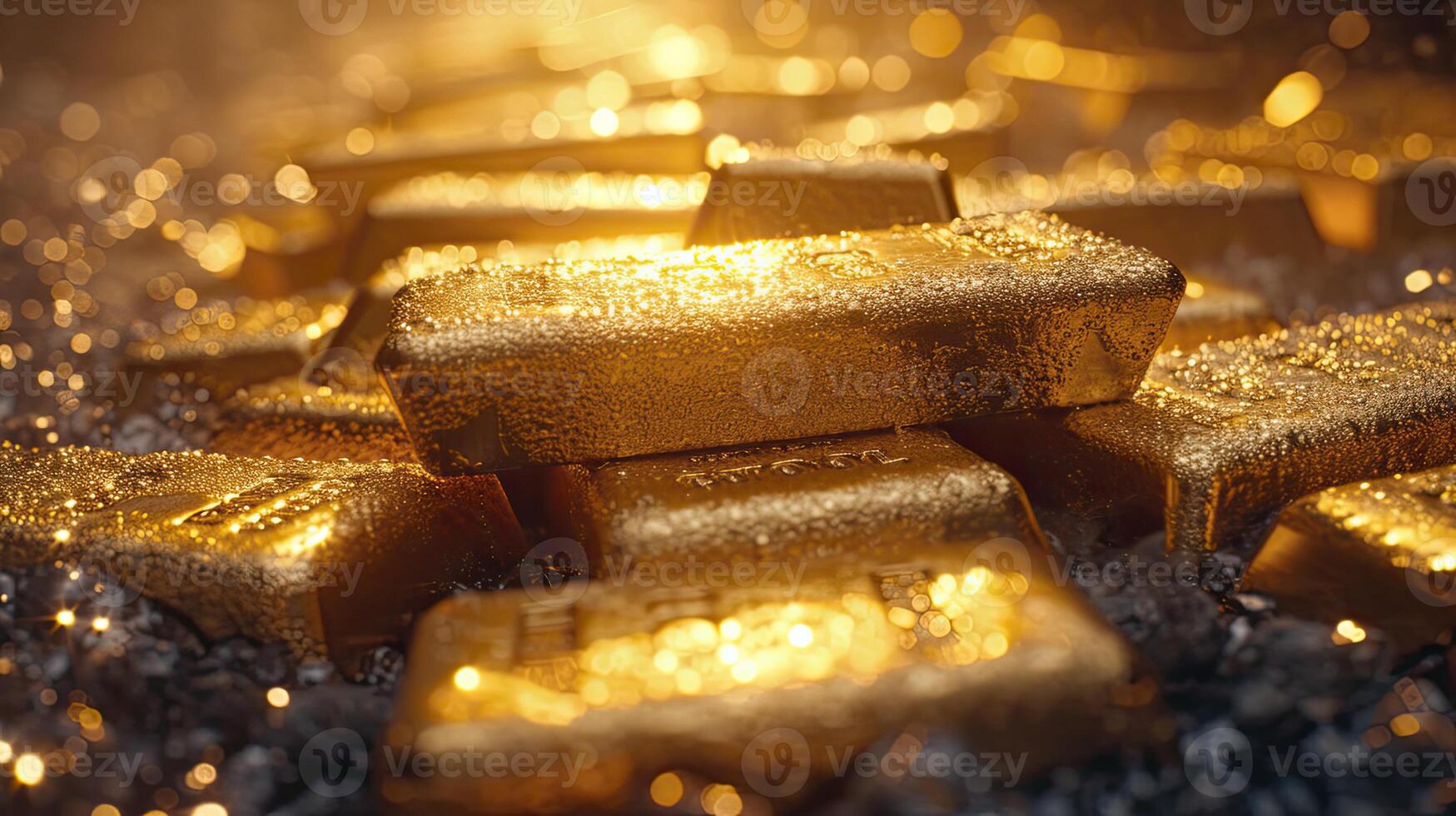 AI generated Pile of shiny gold bars. photo