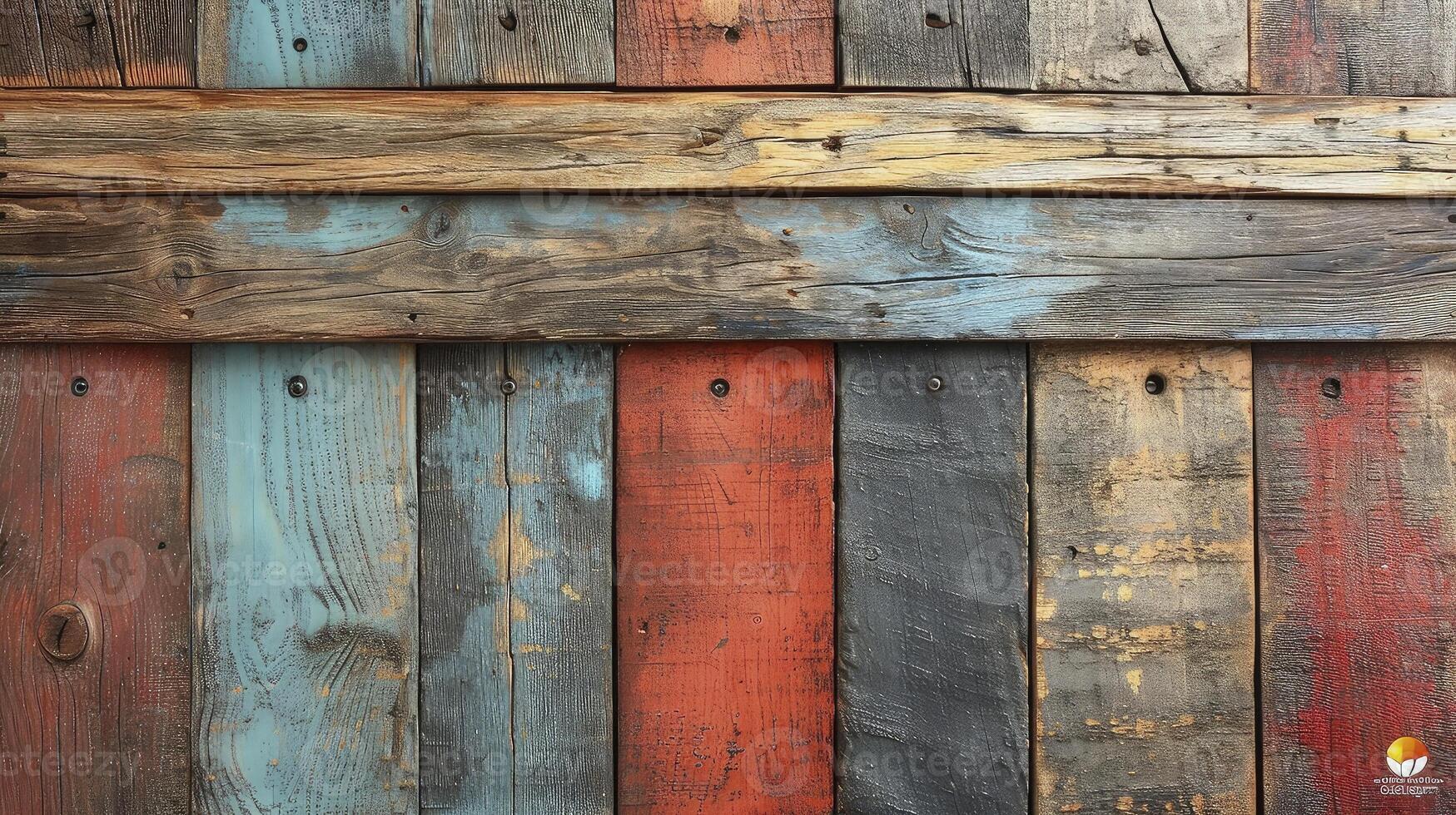 AI generated Timeworn wood planks, each bearing the unique charm of cracks and alluring wood fibers. Old wood background. photo