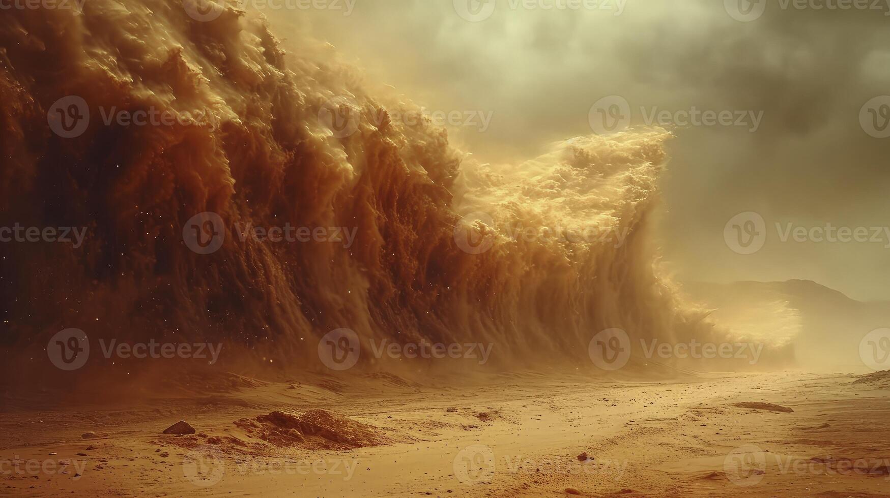 AI generated the sand tornado that forms waves in the desert, creating a unique and frightening sight. photo