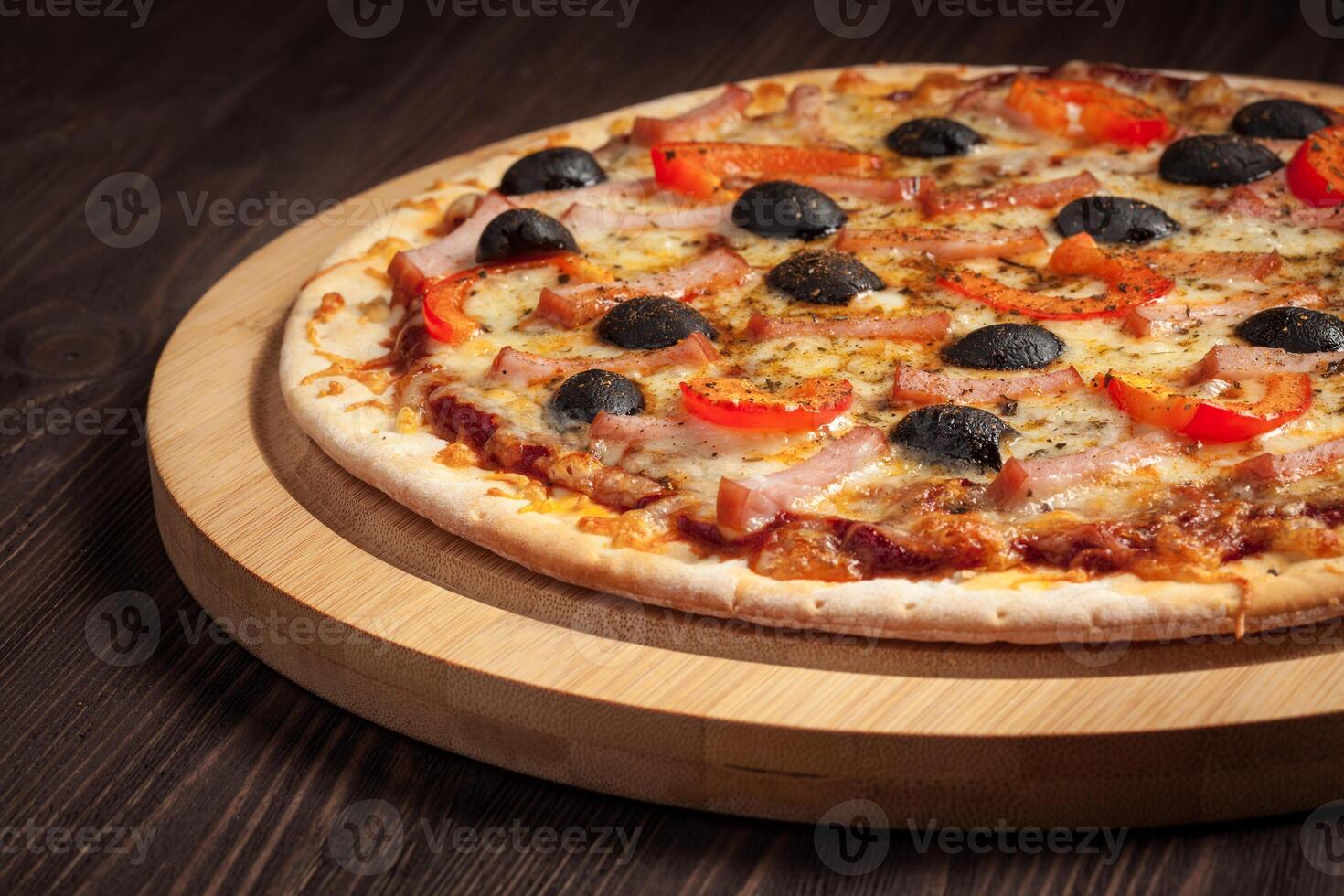 Ham pizza close up photo