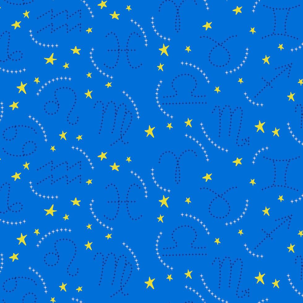 Zodiac contrast seamless pattern with stars. Esotericism concept illustration. Flat hand drawn symbols made of stars shapes. Trendy print design for textile, wallpaper, wrapping, background vector