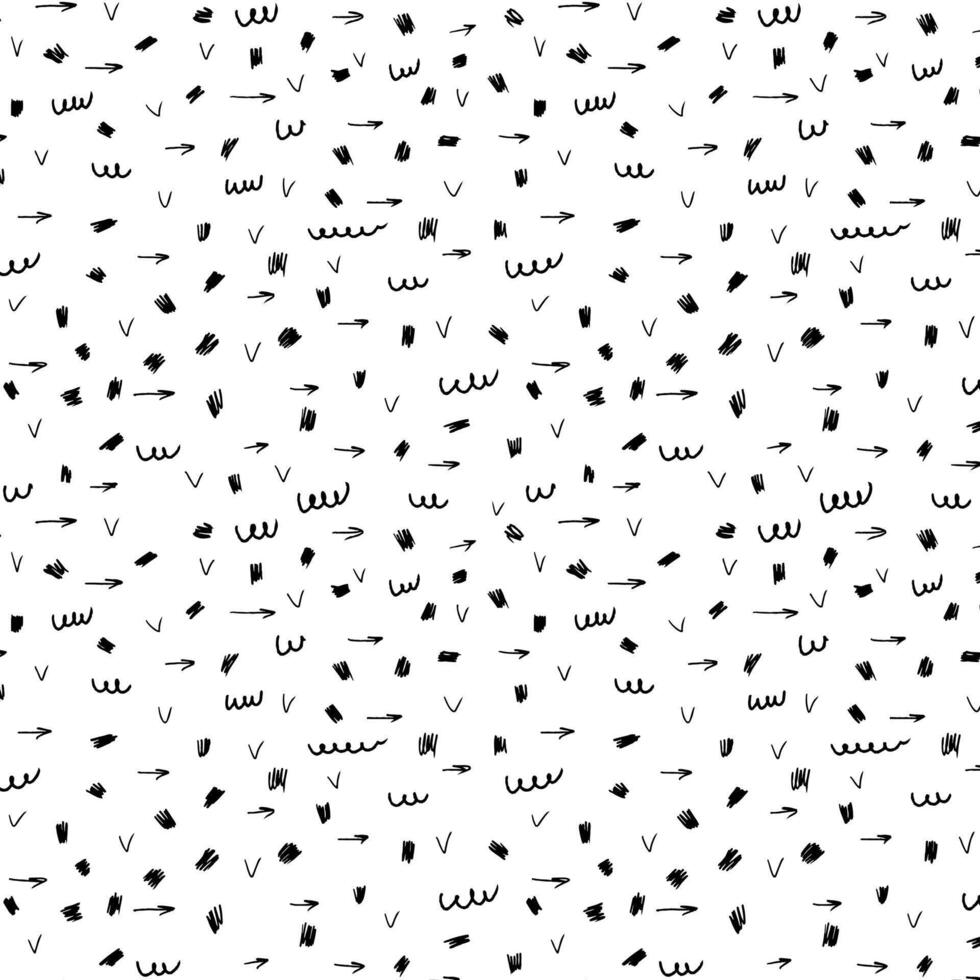 Back ink hand drawn abstract seamless textures. Isolated pattern with scribbles, arrows and abstract drawing. Modern trendy background or illustration. vector