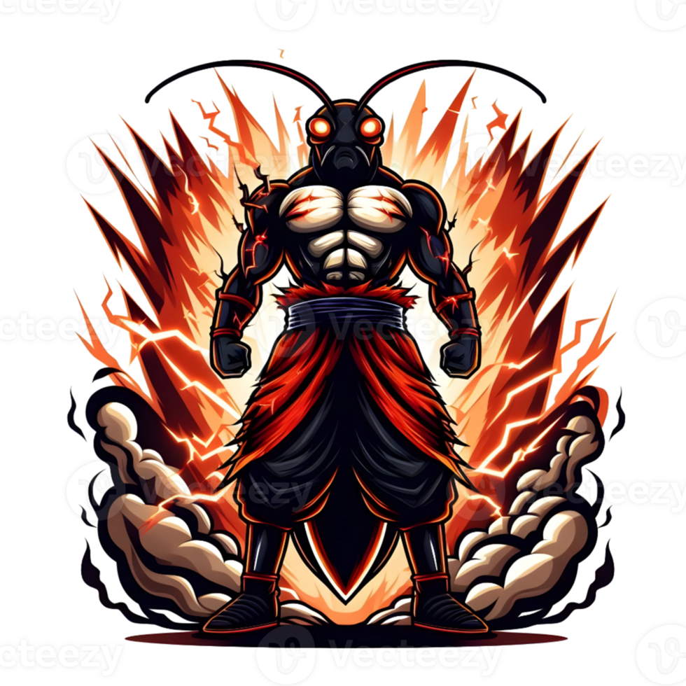 AI generated the insect character is standing in front of a fire and smoke png