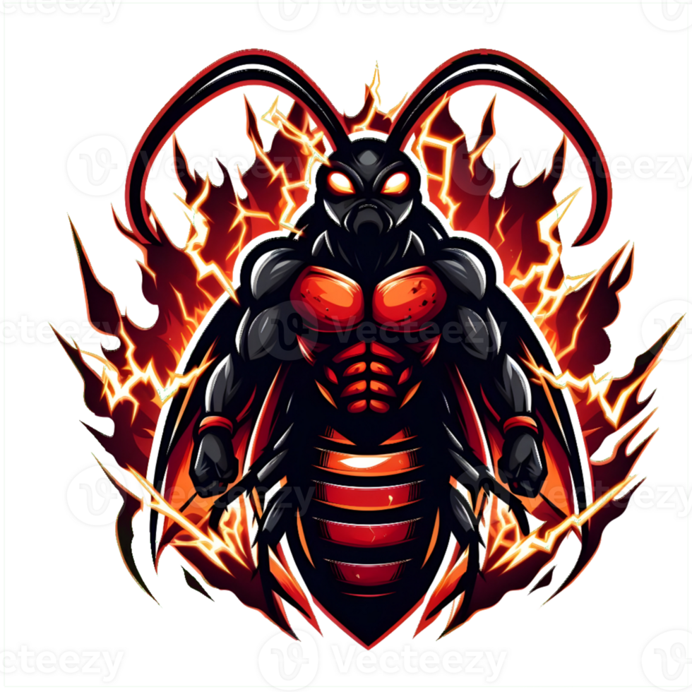 AI generated a cartoon insect with red and black flames on it png