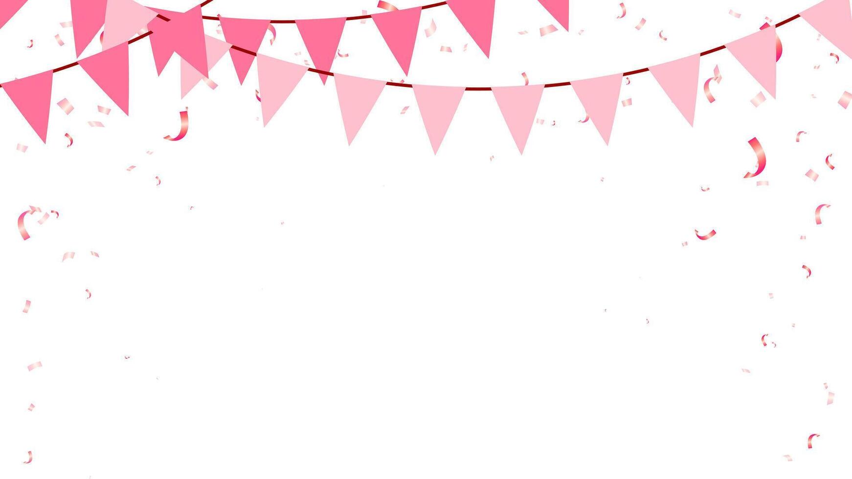 Pink color concept with Valentine, birthday, party, anniversary, decoration elements bunting paper flags and confetti vector