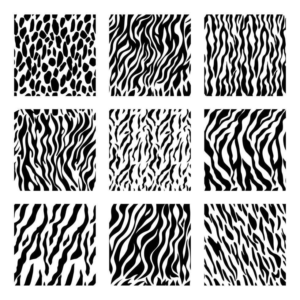 Mammal skin seamless pattern background set element flat design style include of leopard, giraffe and tiger. vector illustration