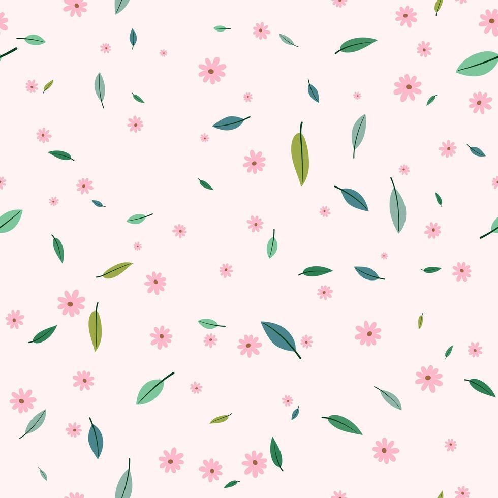 Seamless pattern with daisy flower and leaf on pink background vector illustration