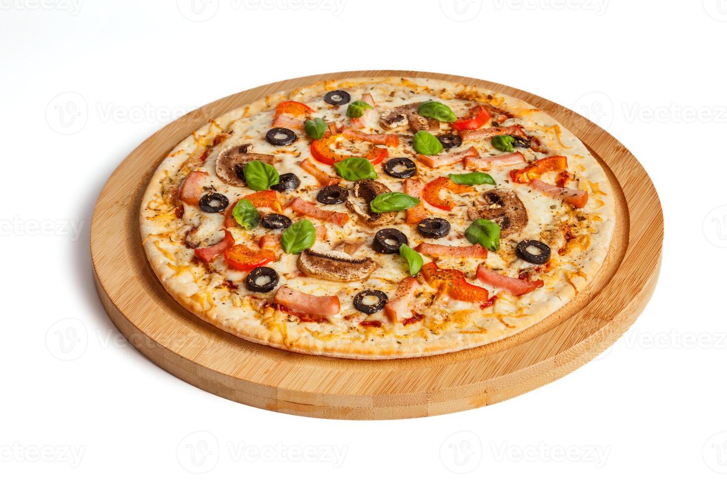 Ham pizza on white photo