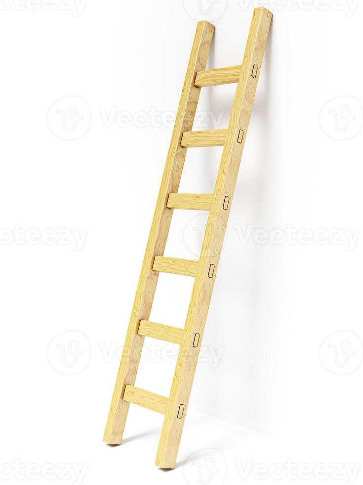 Wooden ladder near white wall photo