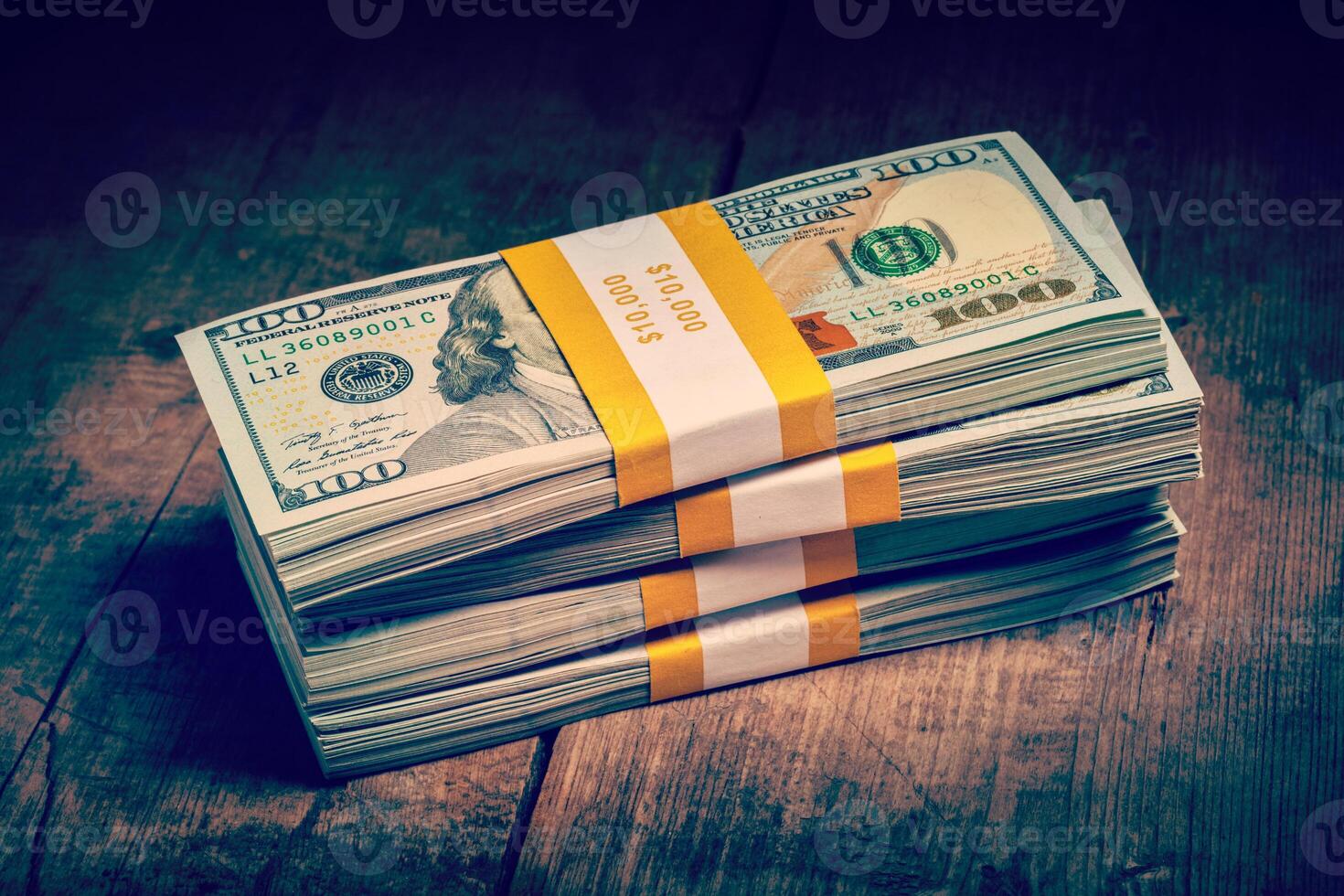 Stacks of new 100 US dollars 2013 bills banknotes photo