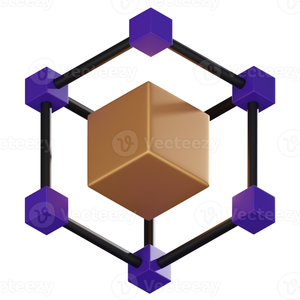 blockchain tecnología icono digital red y criptomoneda 3d hacer png