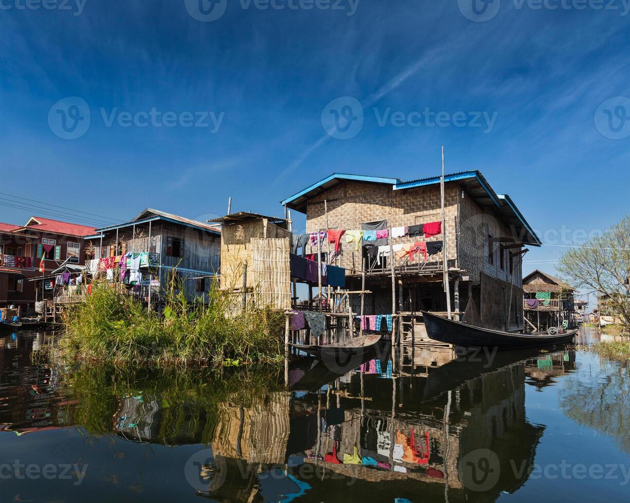 Stilted houses, Inle lakes, Myanmar photo