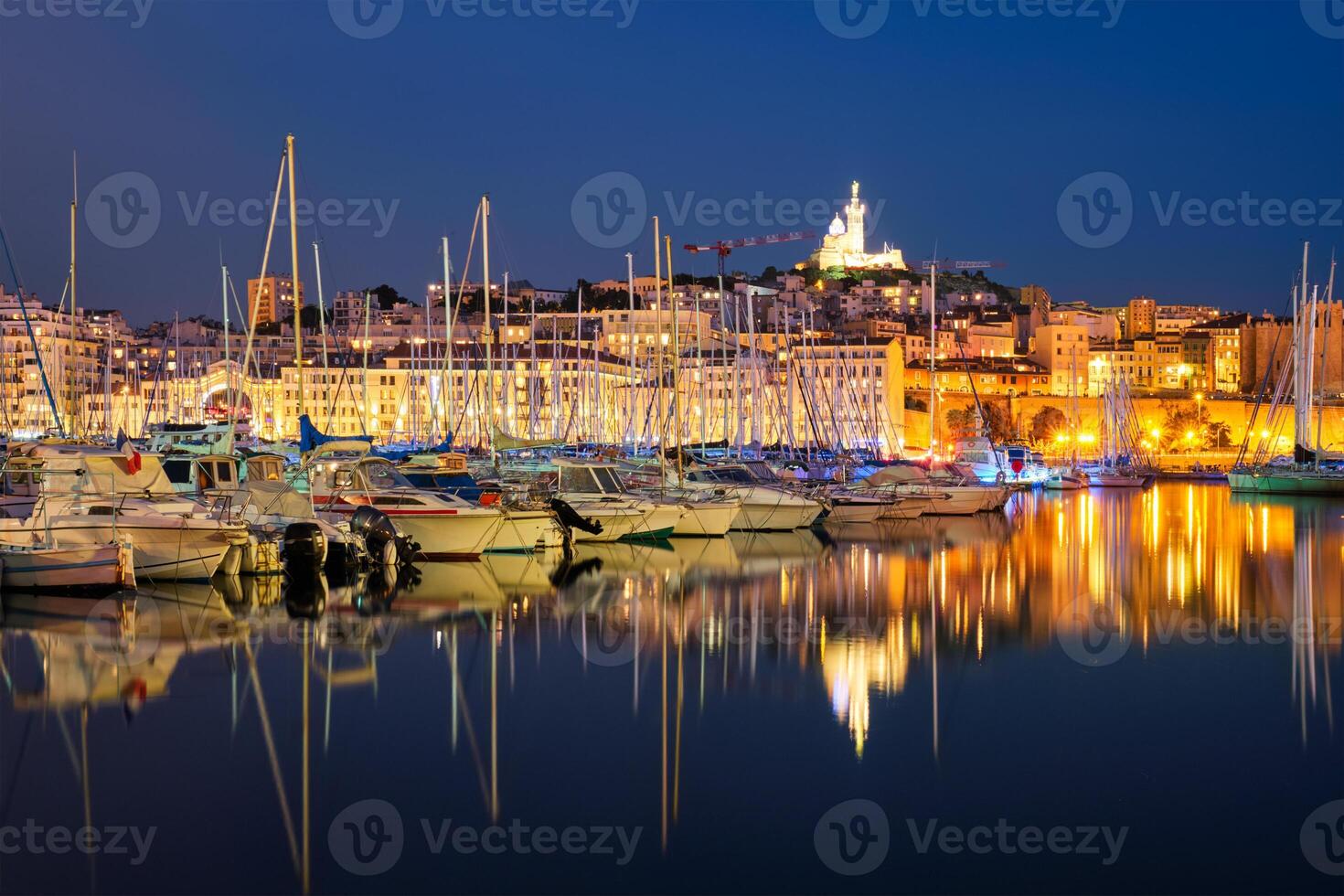 Marseille Old Port in the night. Marseille, France photo