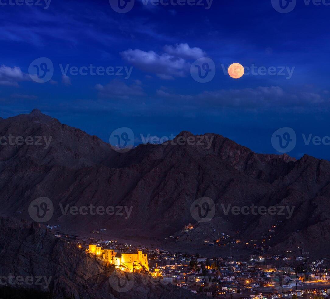 Night view of Leh, Ladakh, India photo