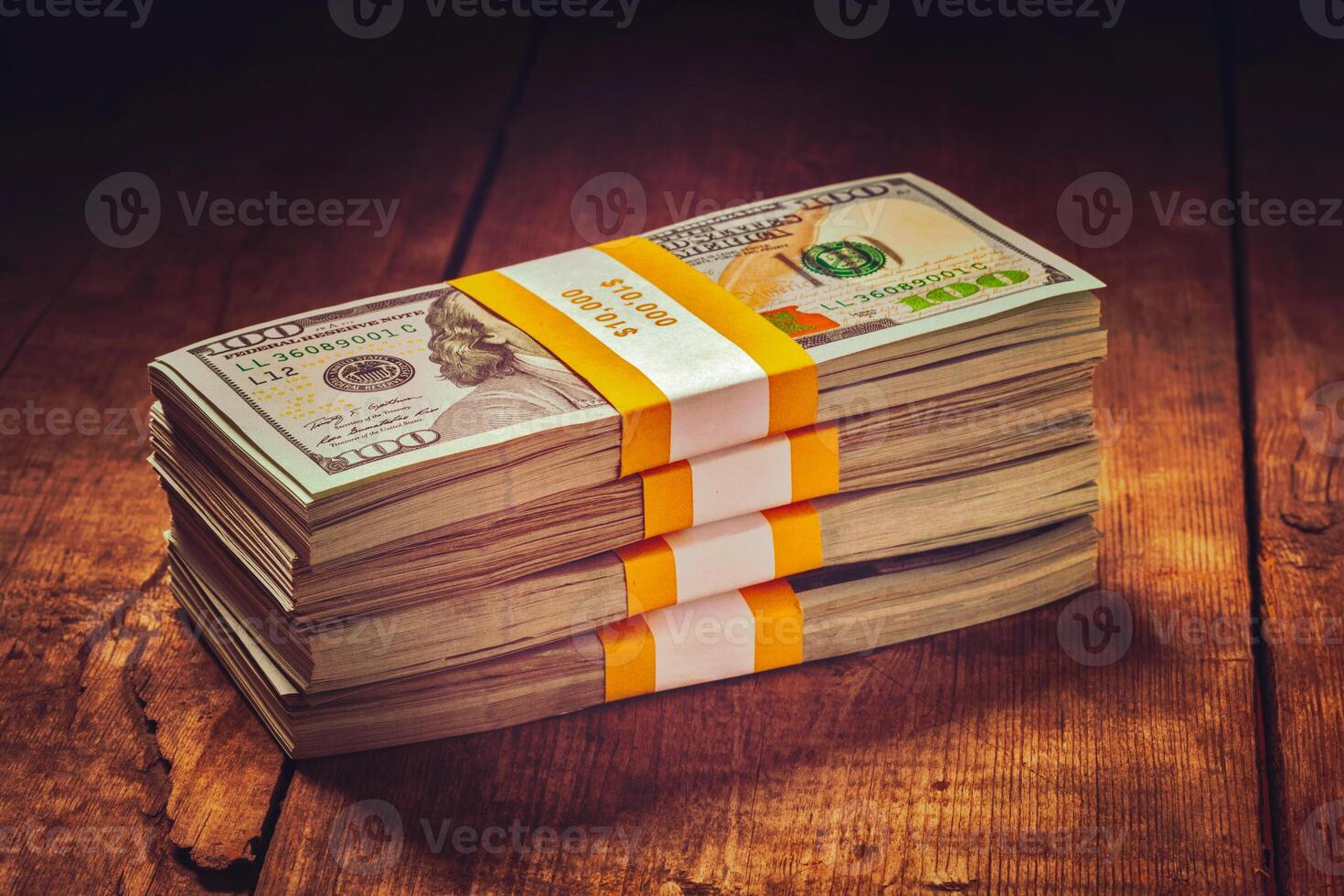 Stacks of 100 US dollars 2013 edition banknotes photo