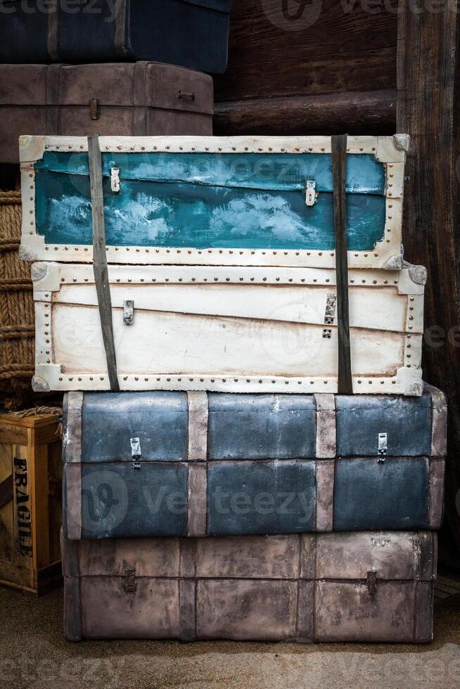 Vintage luggage with crates and suitcases photo