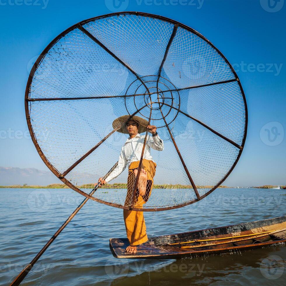 Burmese fisherman at Inle lake, Myanmar photo