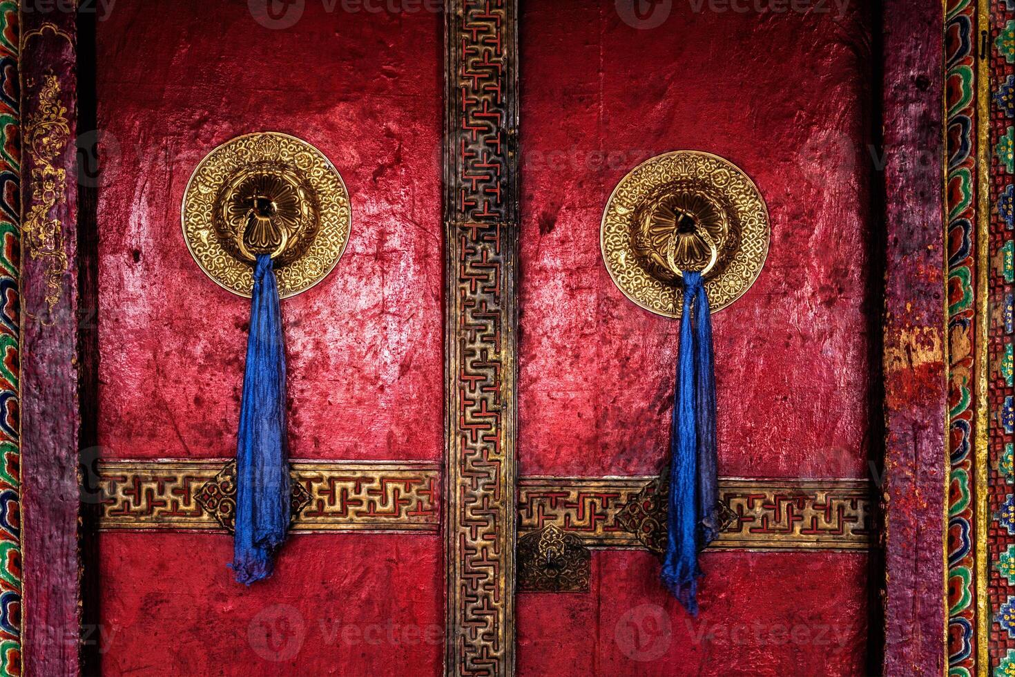 Door of Spituk monastery. Ladakh, India photo