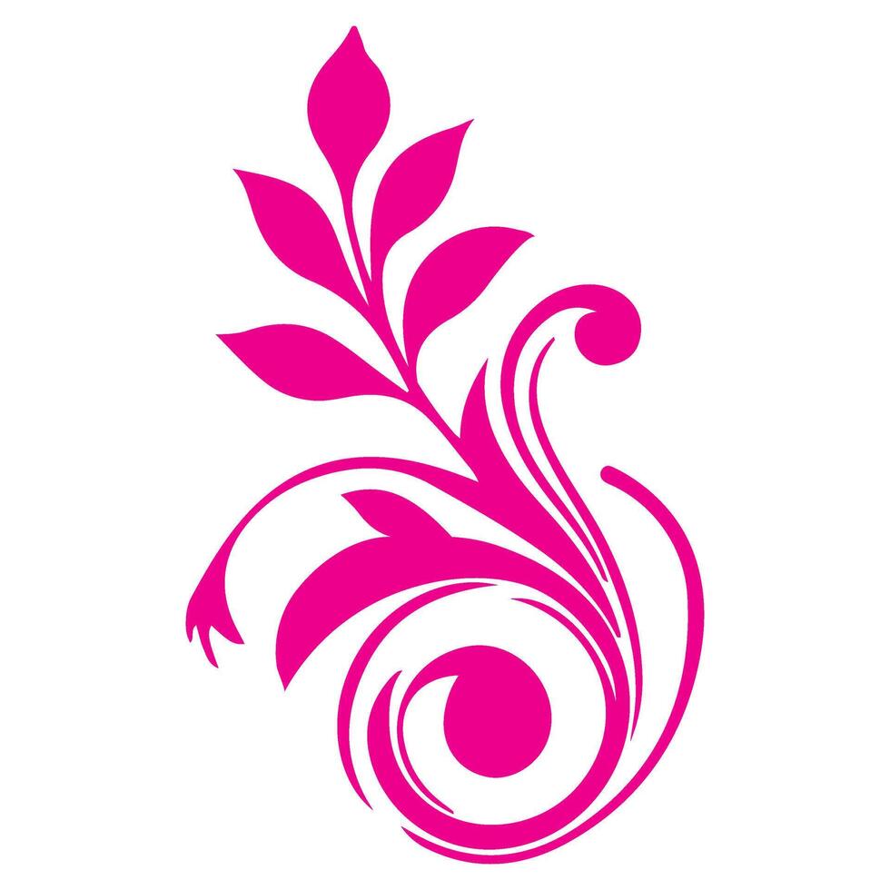 AI generated elegant swirls damask with floral hand draw pink line style element illustration isolated on white background vector