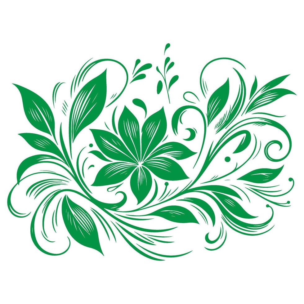 ai generado mano dibujar de hermosa floral ornamento verde hojas y contorno flor floral diseño elemento vector