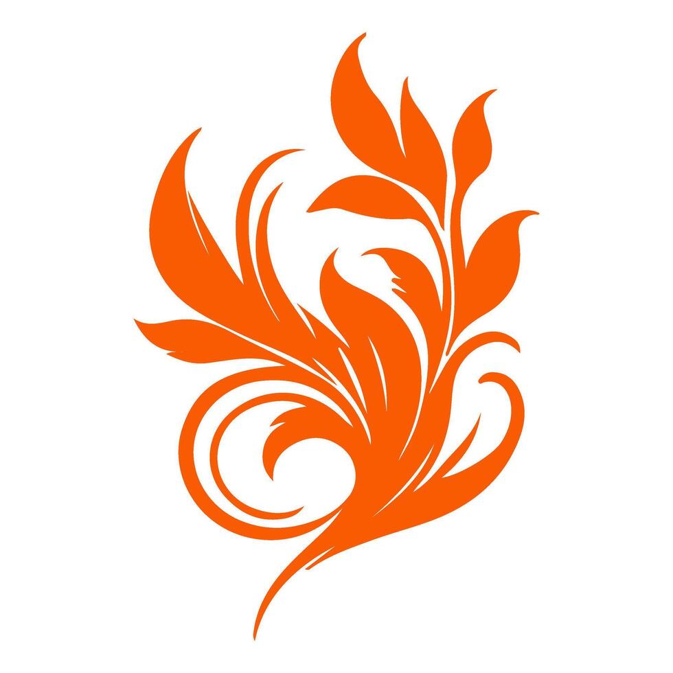 AI generated elegant swirls damask with floral hand draw orange line style element illustration on white background vector