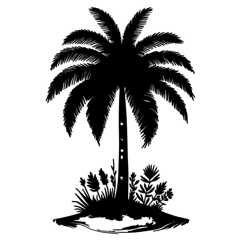 palma o Coco tropical árbol silueta, mano dibujo negro línea garabatear bosquejo estilo vector ilustración