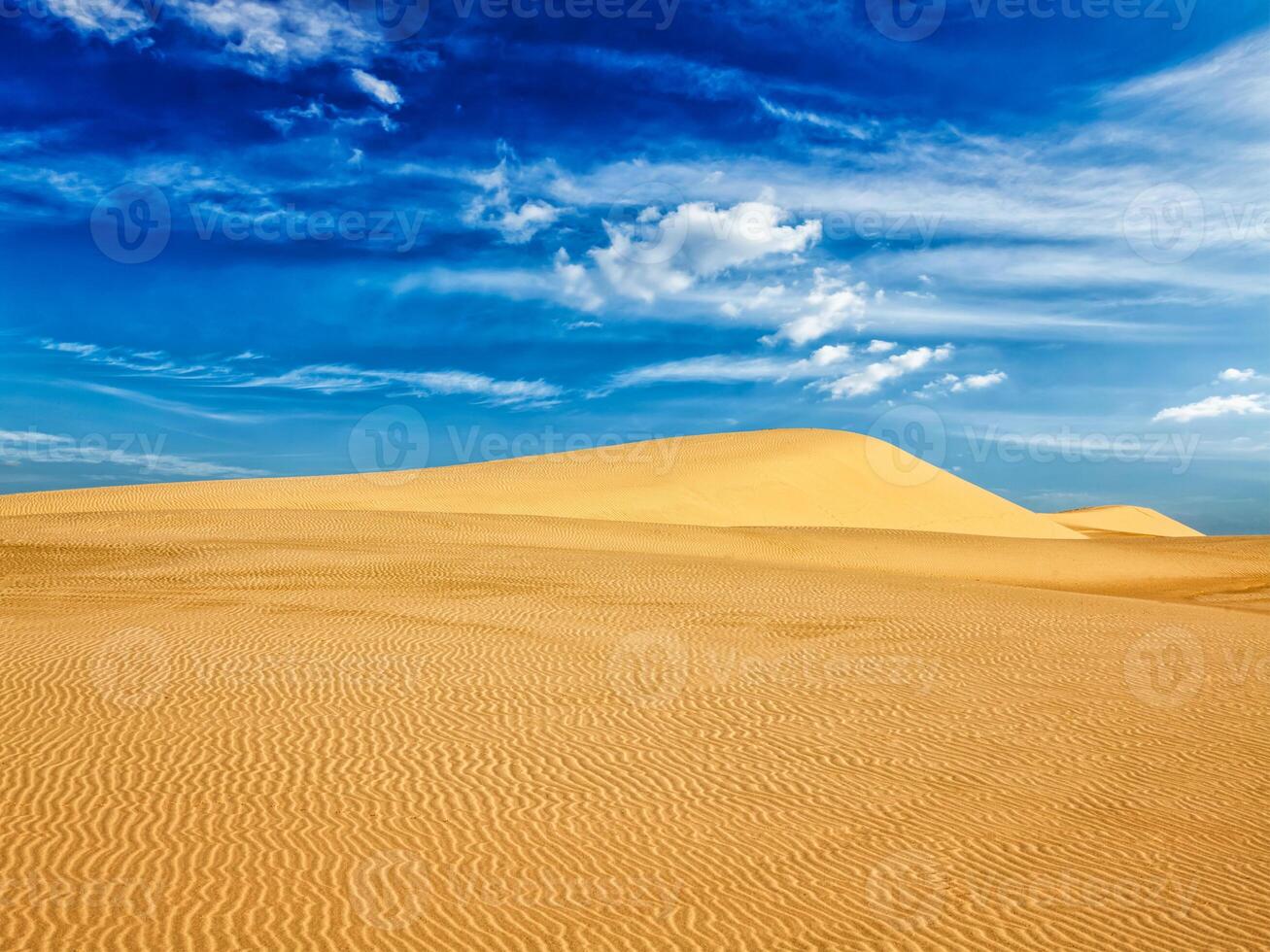 Desert sand dunes on sunrise photo