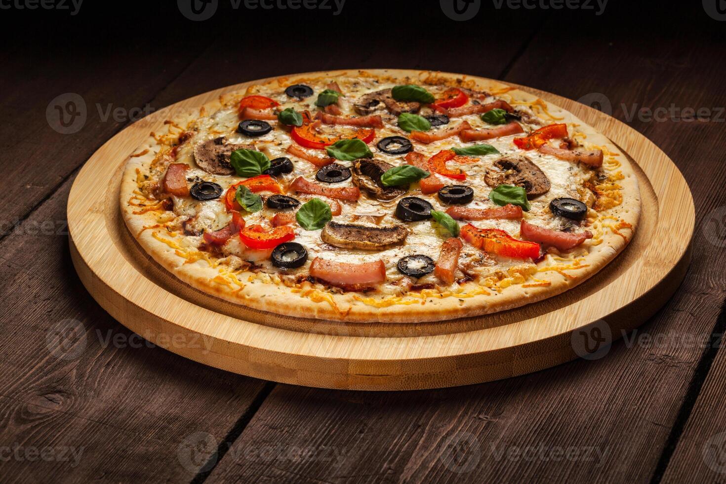 Ham pizza close up photo