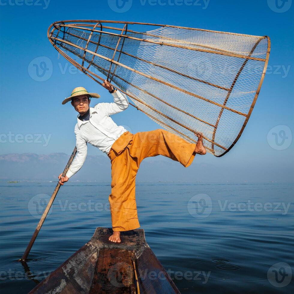 Burmese fisherman at Inle lake, Myanmar photo