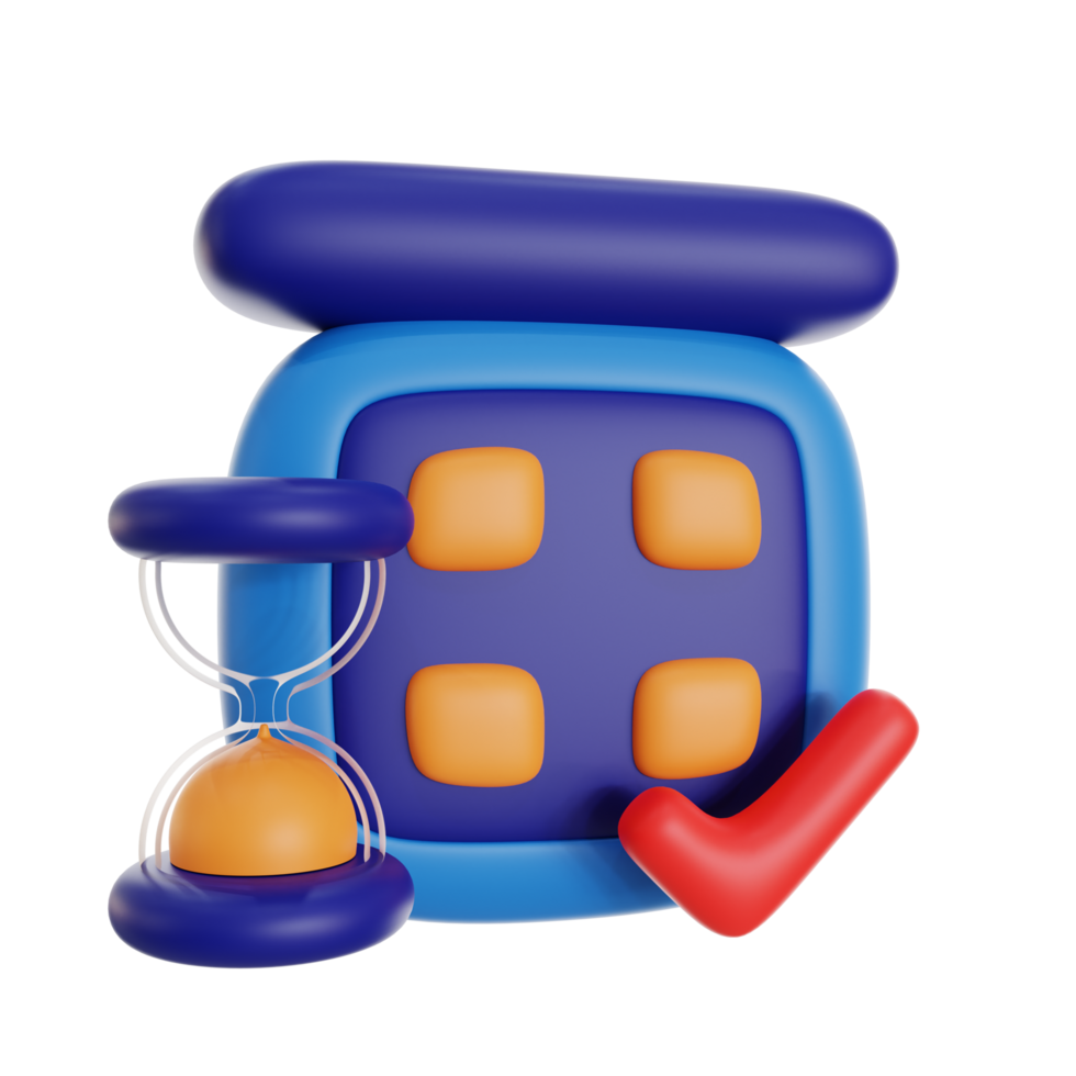 calendar and hourglass 3d icon illustration. time menagement 3d rendering. png