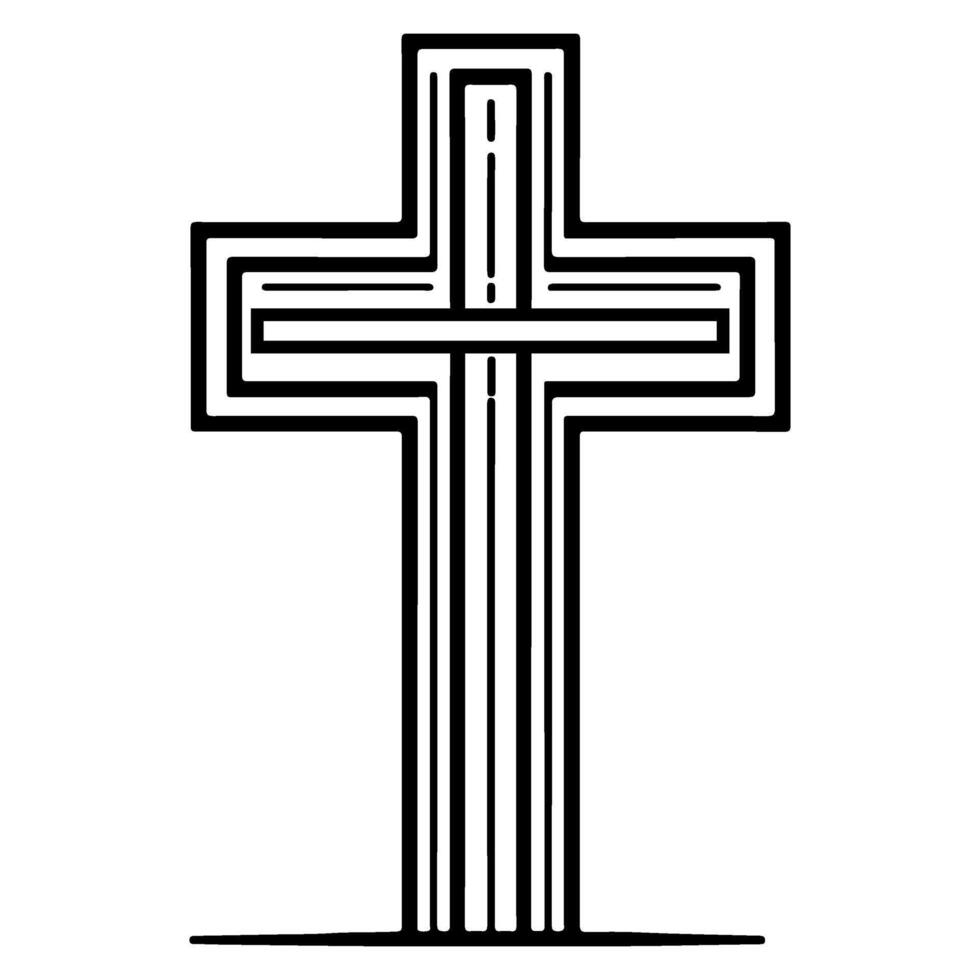 Religion Christian cross icon symbol flat style. Hand drawn black line sketch grunge cross Vector illustration