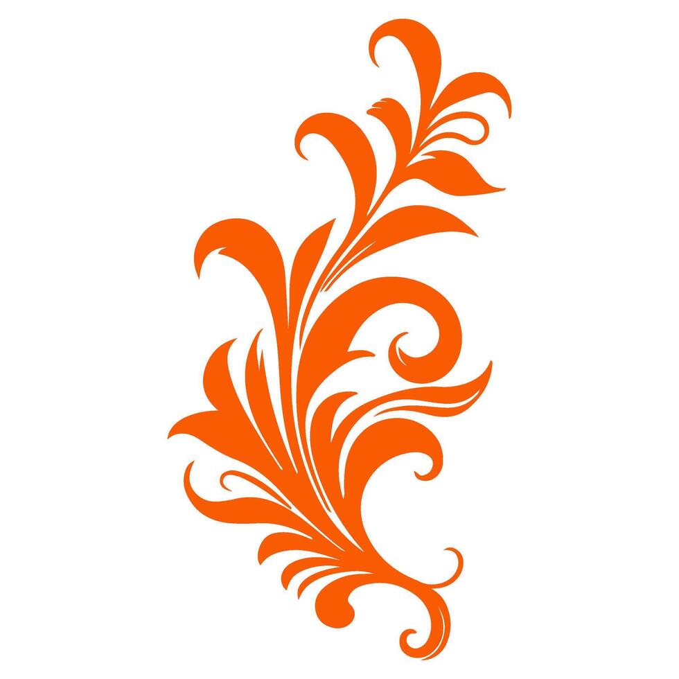 AI generated elegant swirls damask with floral hand draw orange line style element illustration on white background vector