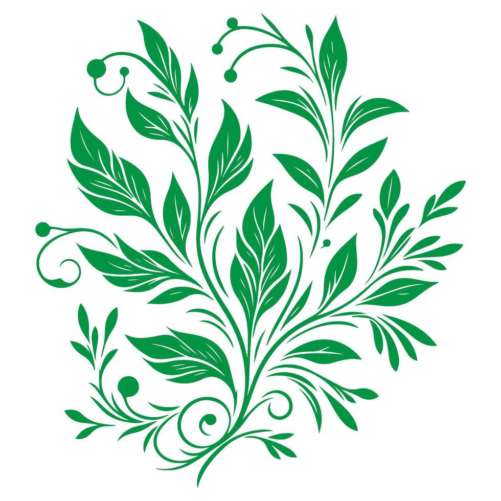 AI generated hand draw of beautiful floral ornament green leaves and Contour Flower Floral Design Element vector
