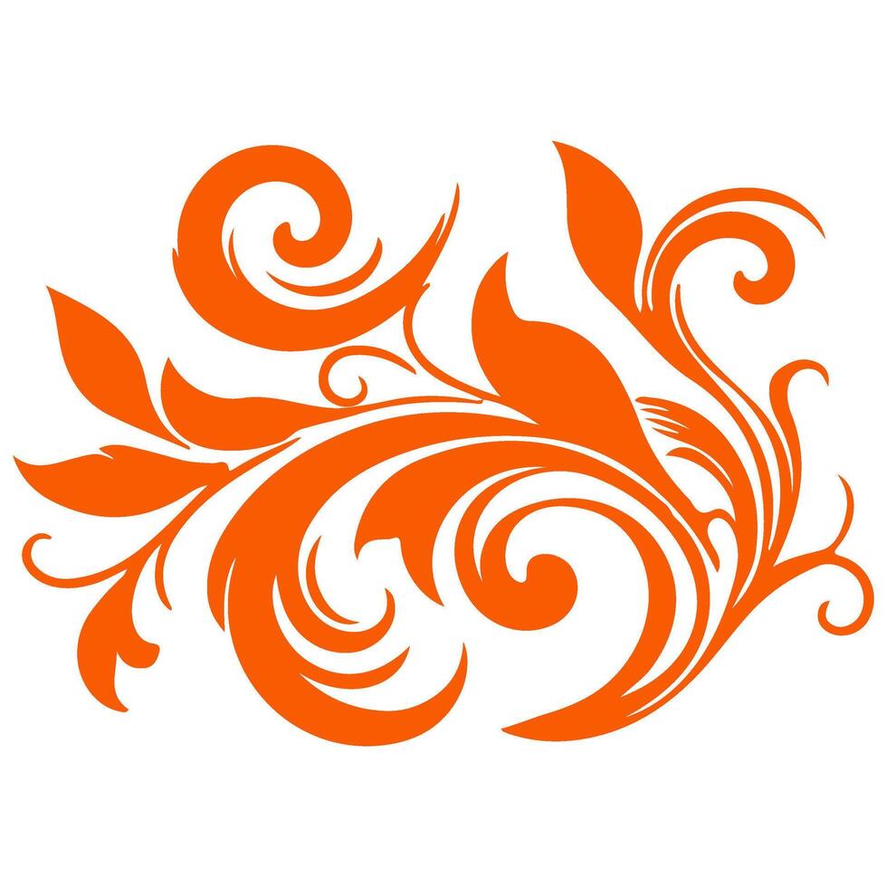 AI generated elegant swirls damask with floral hand draw orange line style element illustration on white background vector