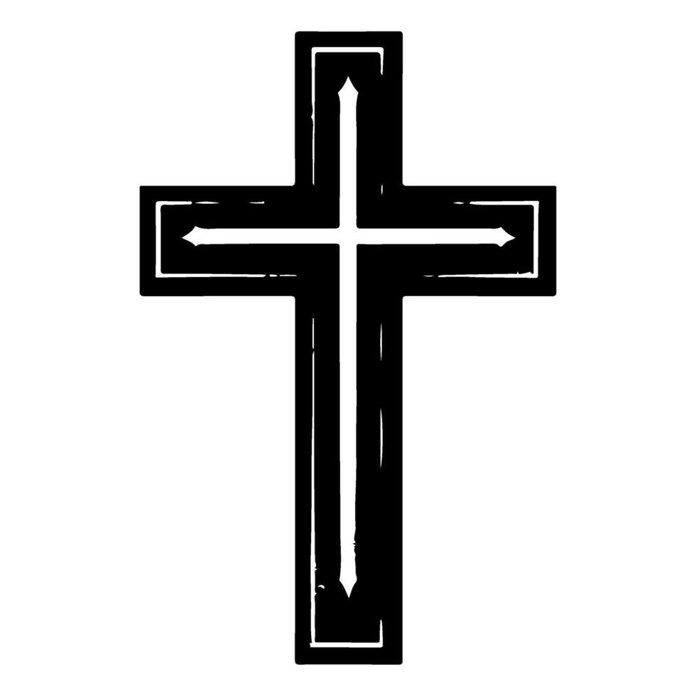 Religion Christian cross icon symbol flat style. Hand drawn black line sketch grunge cross Vector illustration