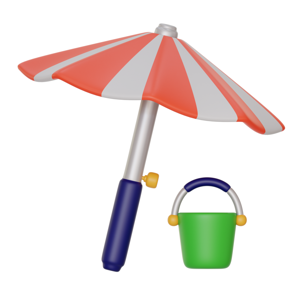 beach umbrella and bucket  3d icon illustration png