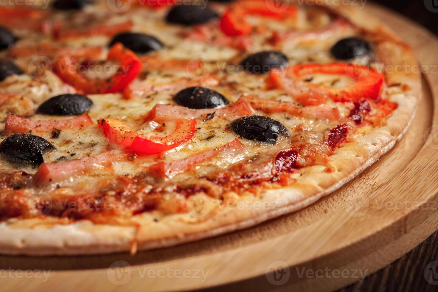 Ham pizza close up photo