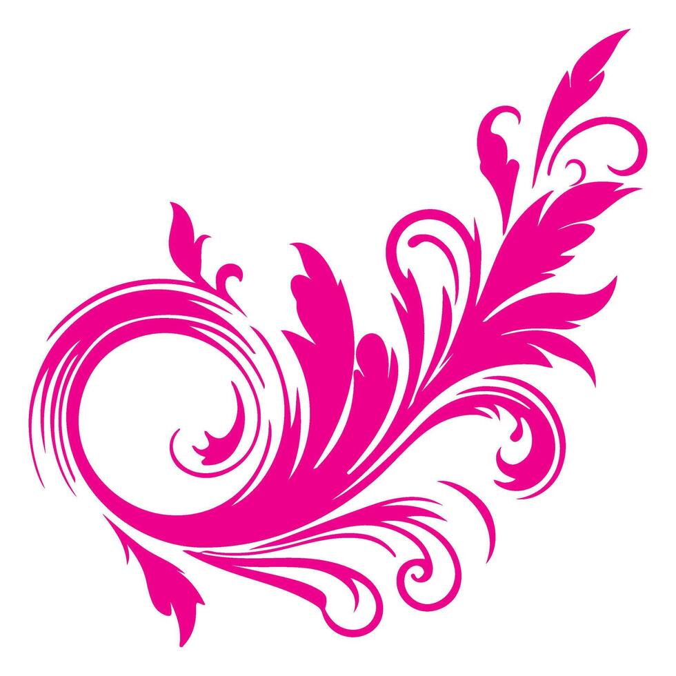 ai generado elegante remolinos damasco con floral mano dibujar rosado línea estilo elemento ilustración aislado en blanco antecedentes vector
