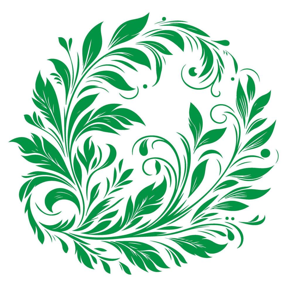 AI generated hand draw of beautiful floral ornament green leaves and Contour Flower Floral Design Element vector