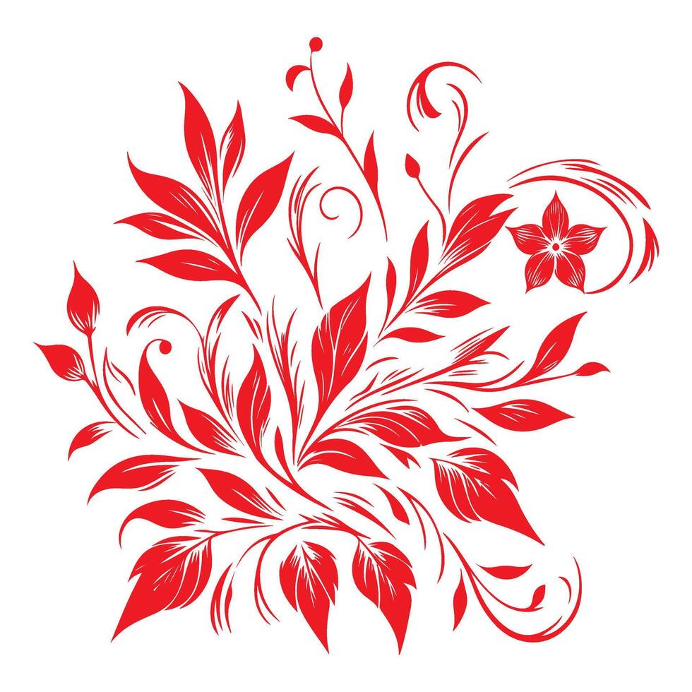 AI generated floral ornament red leaves vector