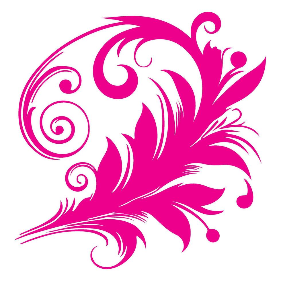 AI generated elegant swirls damask with floral hand draw pink line style element illustration isolated on white background vector