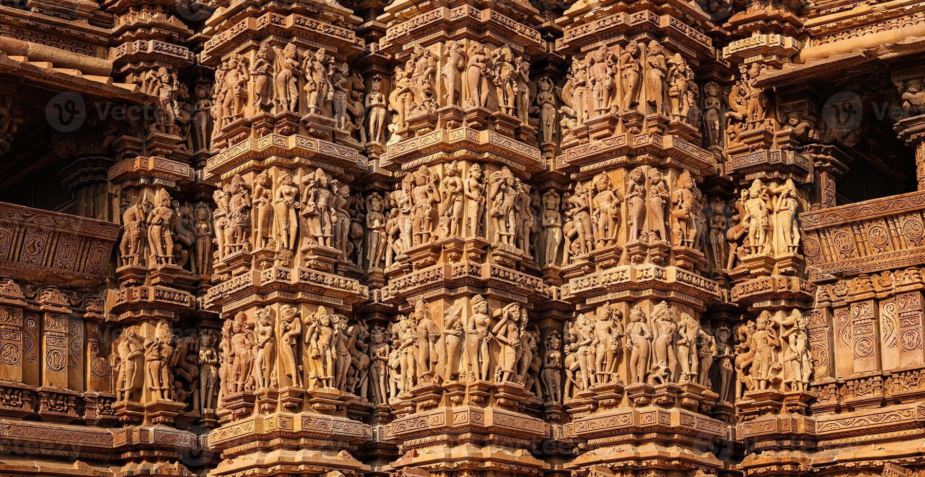 Famous stone carving sculptures of Khajuraho photo