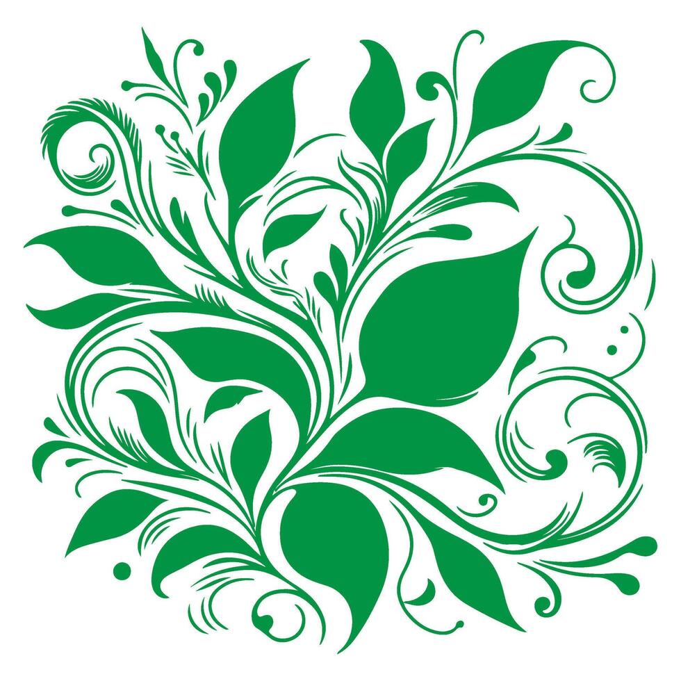 AI generated hand draw of beautiful floral ornament green leaves and Contour Flower Floral Design Element vector