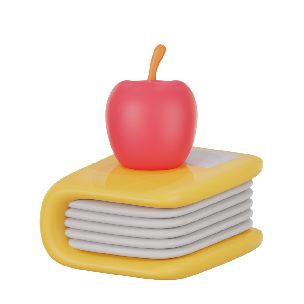 book and apple fruit 3d icon illustration. library 3d rendering png