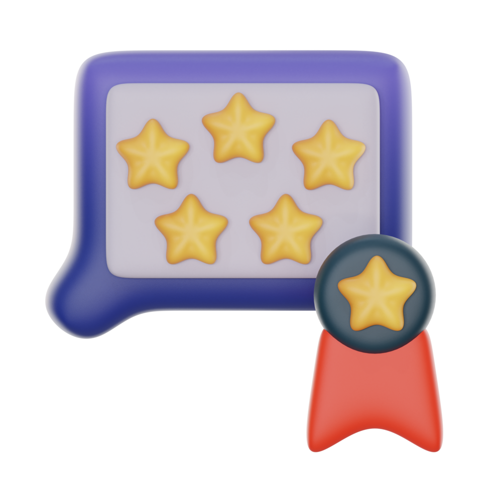 five stars 3d icon illustration. feedback 3d rendering png