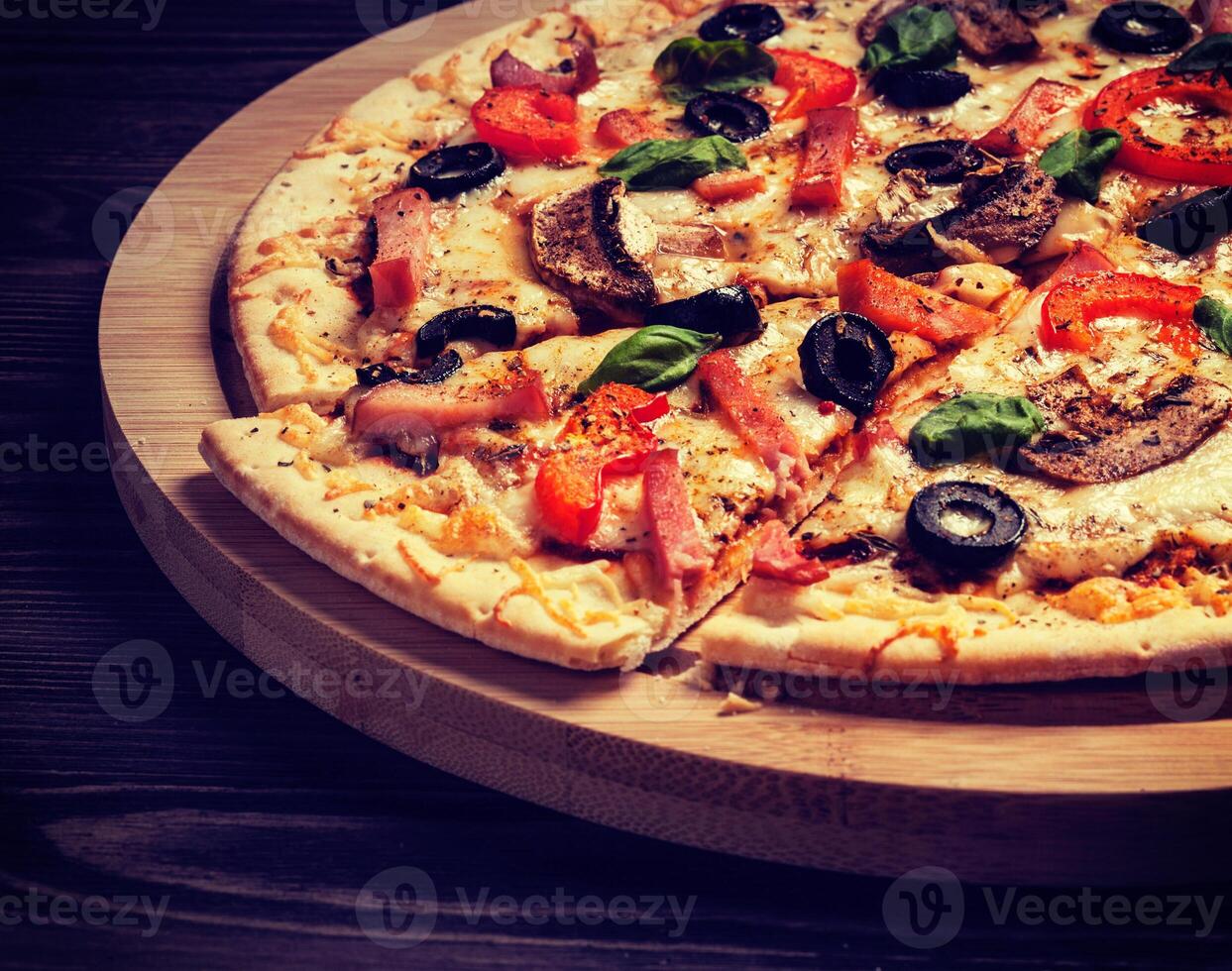 Ham pizza close up photo