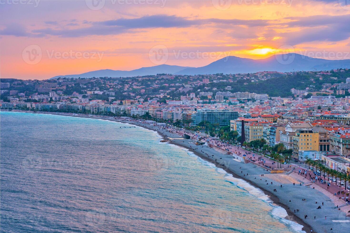 Picturesque view of Nice, France on sunset photo
