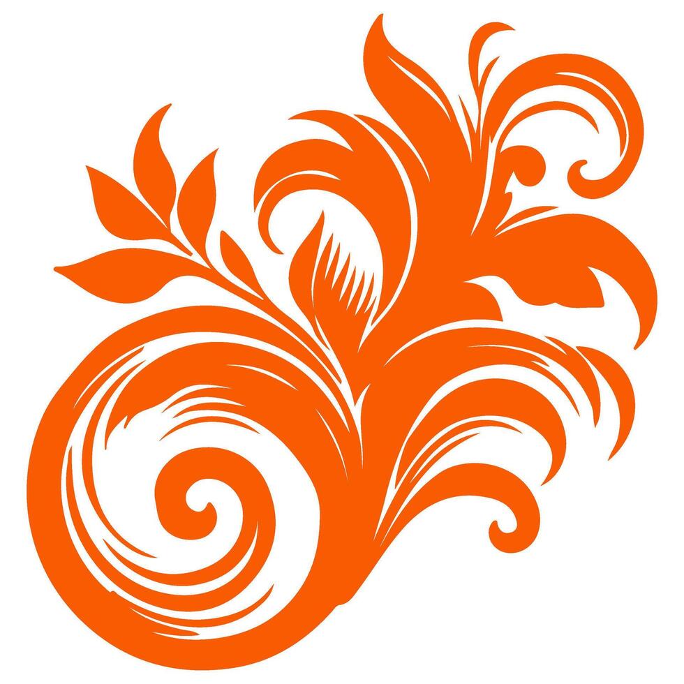 AI generated elegant swirls damask with floral hand draw orange line style element illustration on white background vector