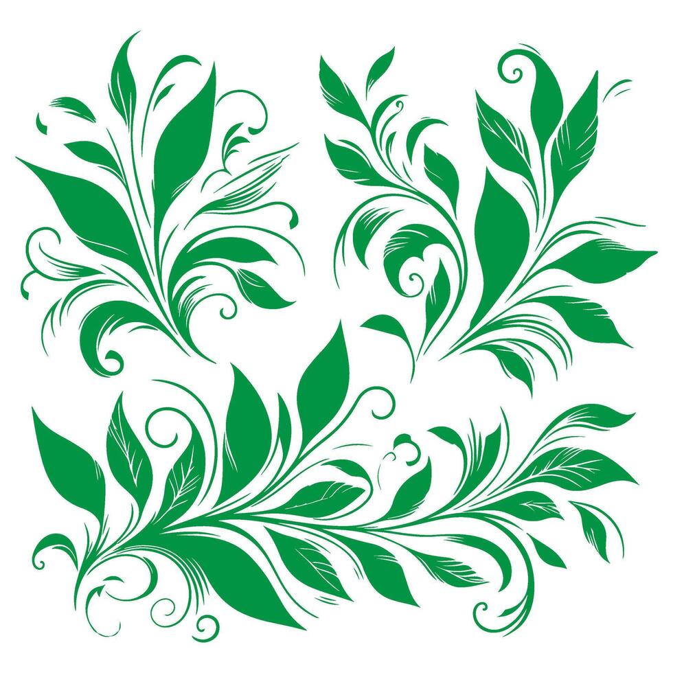 AI generated hand draw of beautiful floral ornament green leaves and Contour Flower Floral Design Element vector